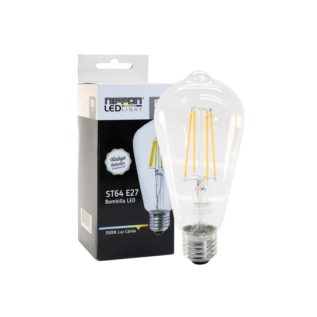 Foco Led Fil. ST64 110V E27 8W 3000K