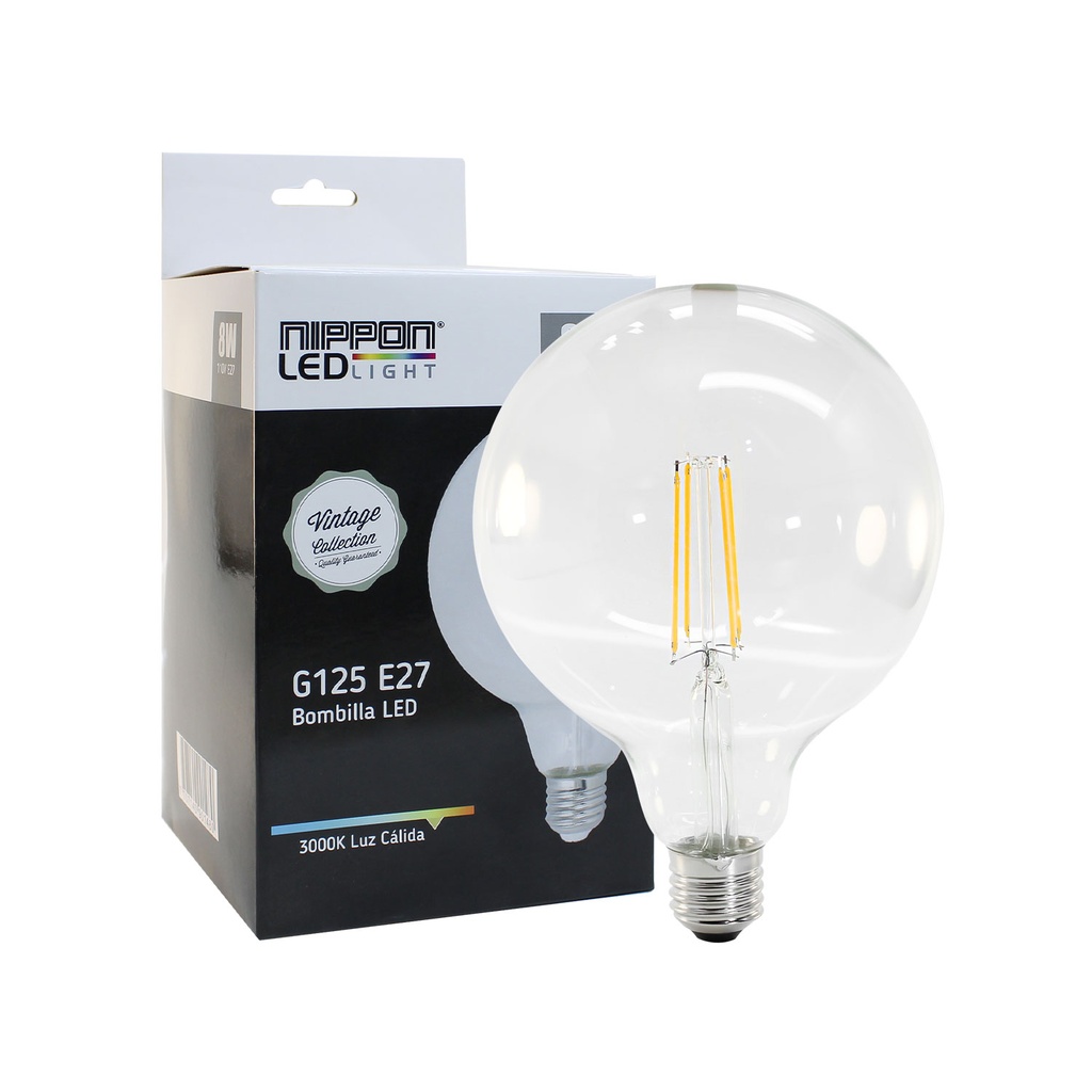 Foco Led Fil. G125 110V E27 8W 3000K
